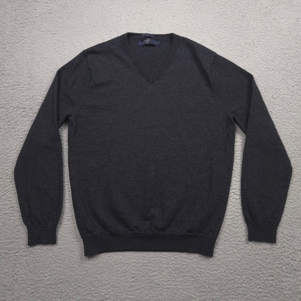 J.Crew Men L Slim 100% Merino Wool V-Neck Sweater Black Long Sleeve